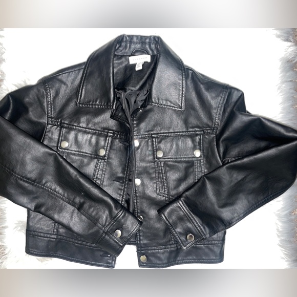 TOPSHOP Womens Faux Leather Button Up Moto Jacket Black - Picture 5 of 5